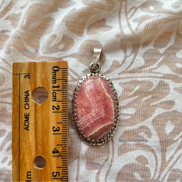 Pink Rhodochrosite Oval Silver Pendant - Picture 1 of 2